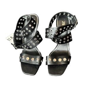 Zara Black Strappy Metal Trim Stiletto Heels Size 41 or 10.5 US